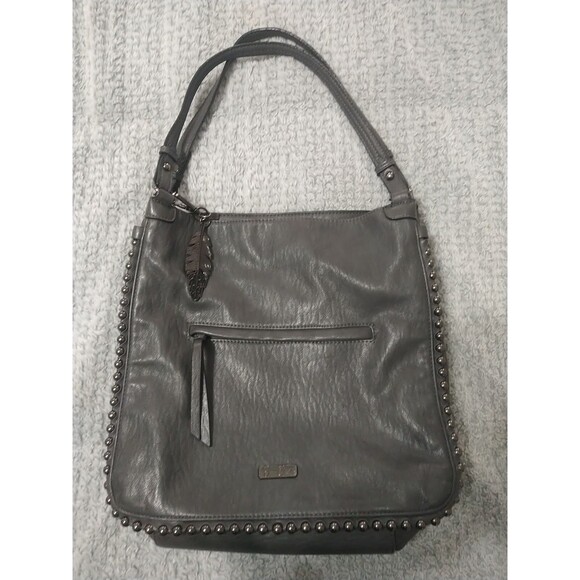 Jessica Simpson Dark  Studded Purse Boho Gray Hobo Medium Size - Picture 1 of 12